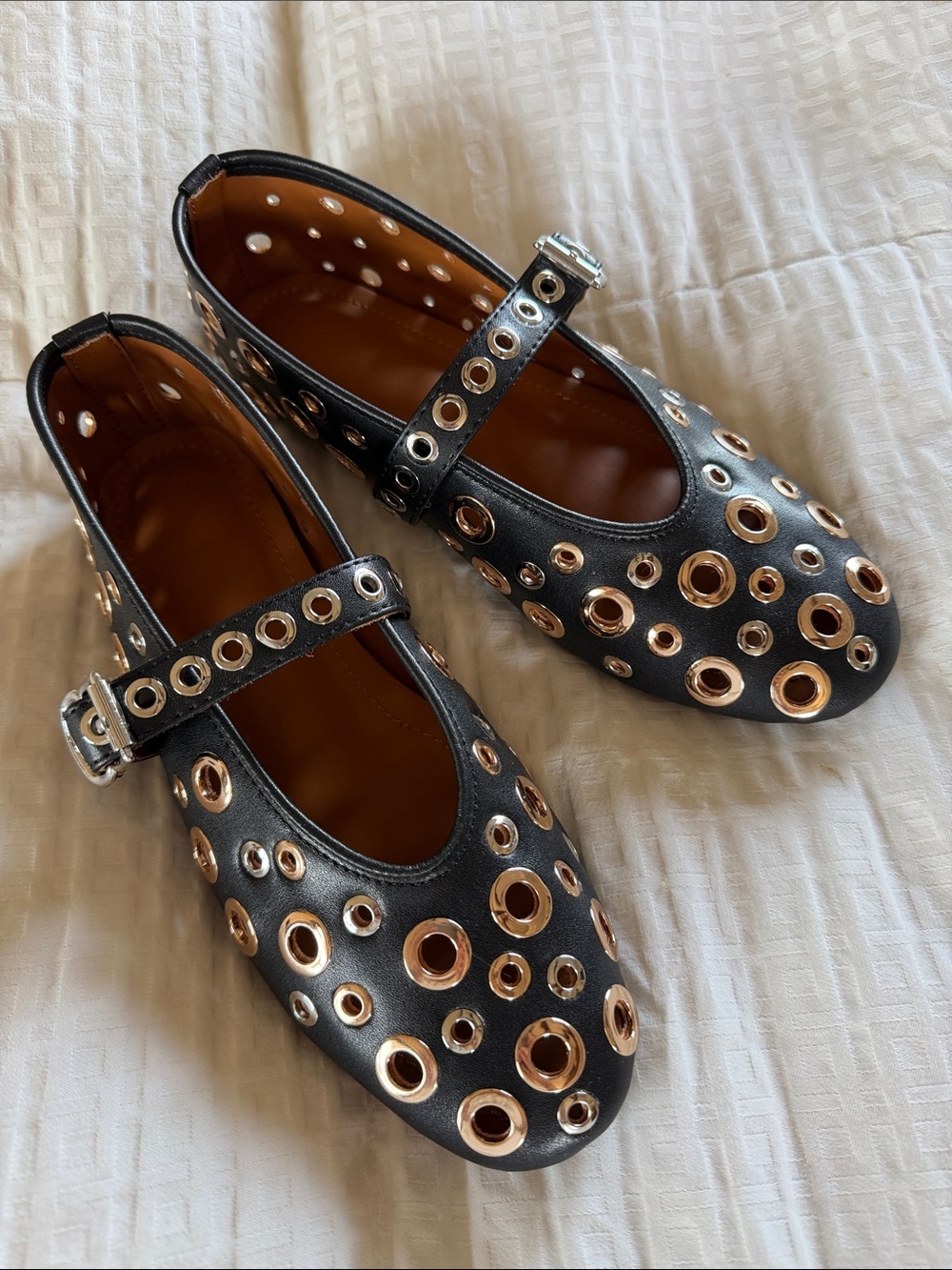 Black ballet Mary Jane flats with grommets